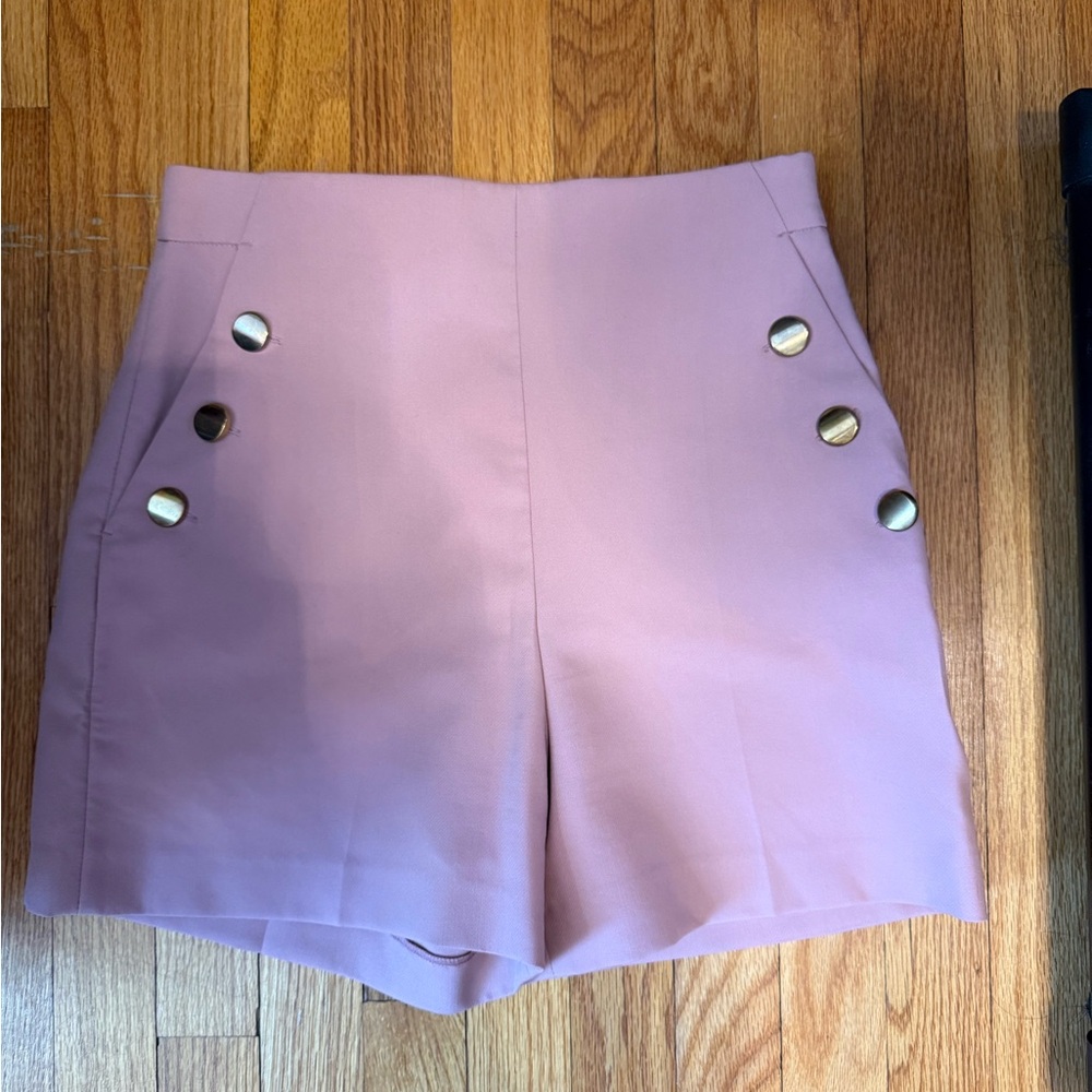 Zara High Waist Mauve Shorts with Gold Buttons